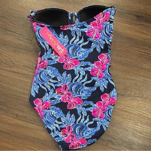 Lilly Pulitzer Navy One-Piece Swimsuit with Pink & Blue Floral Print - Picture 2 of 3